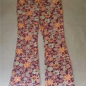 No Boundaries Orange Floral Boho Retro Pull-On Stretchy Flare Leggings Size XXL